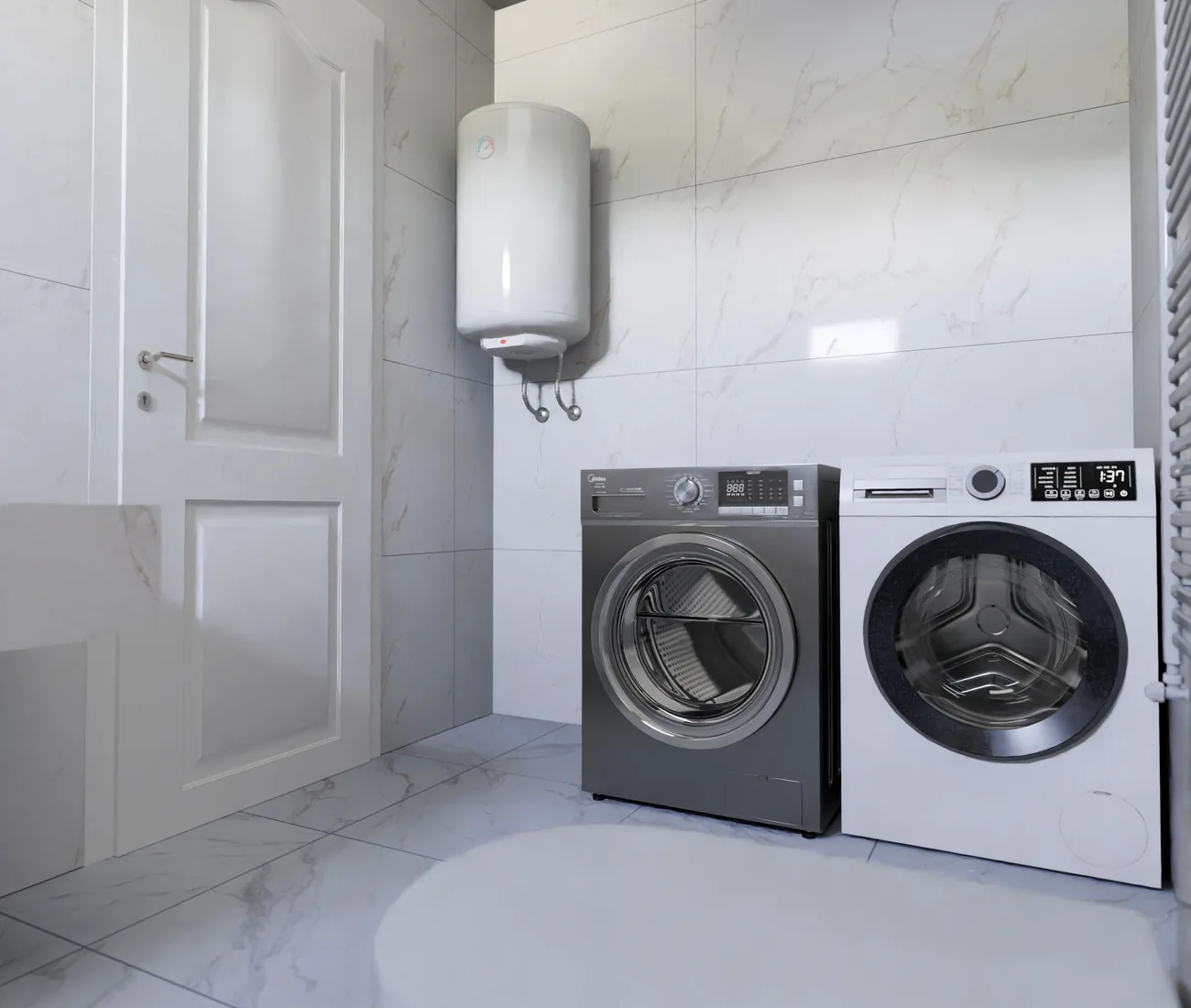 Modern laundry room with washing machines